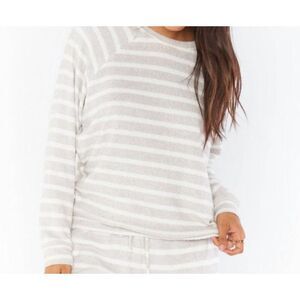 Show Me Your MuMu Sittin Around Snuggle Top Crewneck Gray White Stripe XXL‎